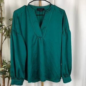 Laundry by Shelli Segal Green V-Neck Long Sleeve Loose Blouse Sz M (T4)